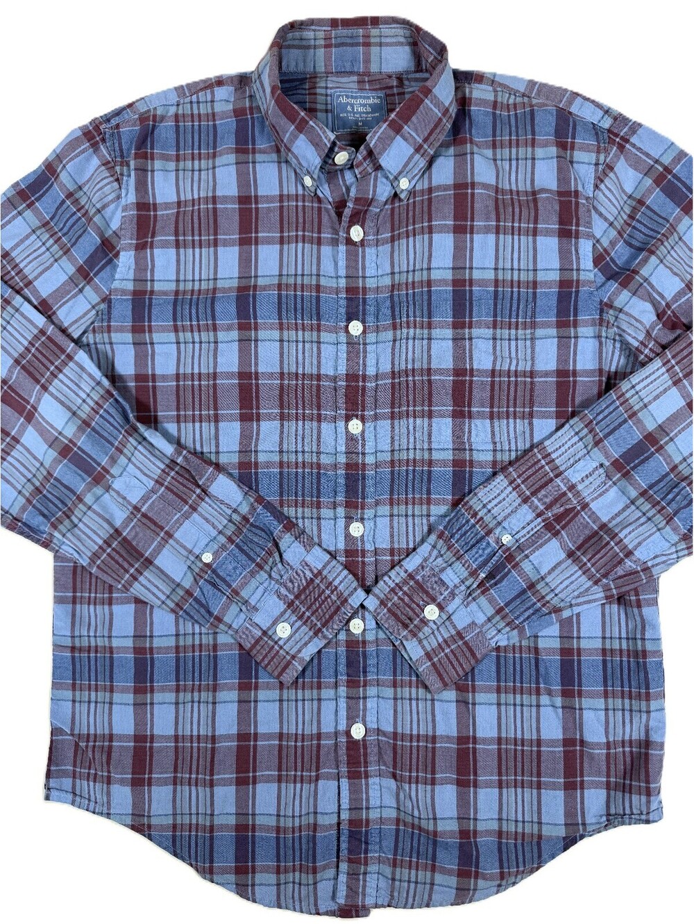 Abercrombie & Fitch Men's Long Sleeve Shirt Medium Blue Red Plaid